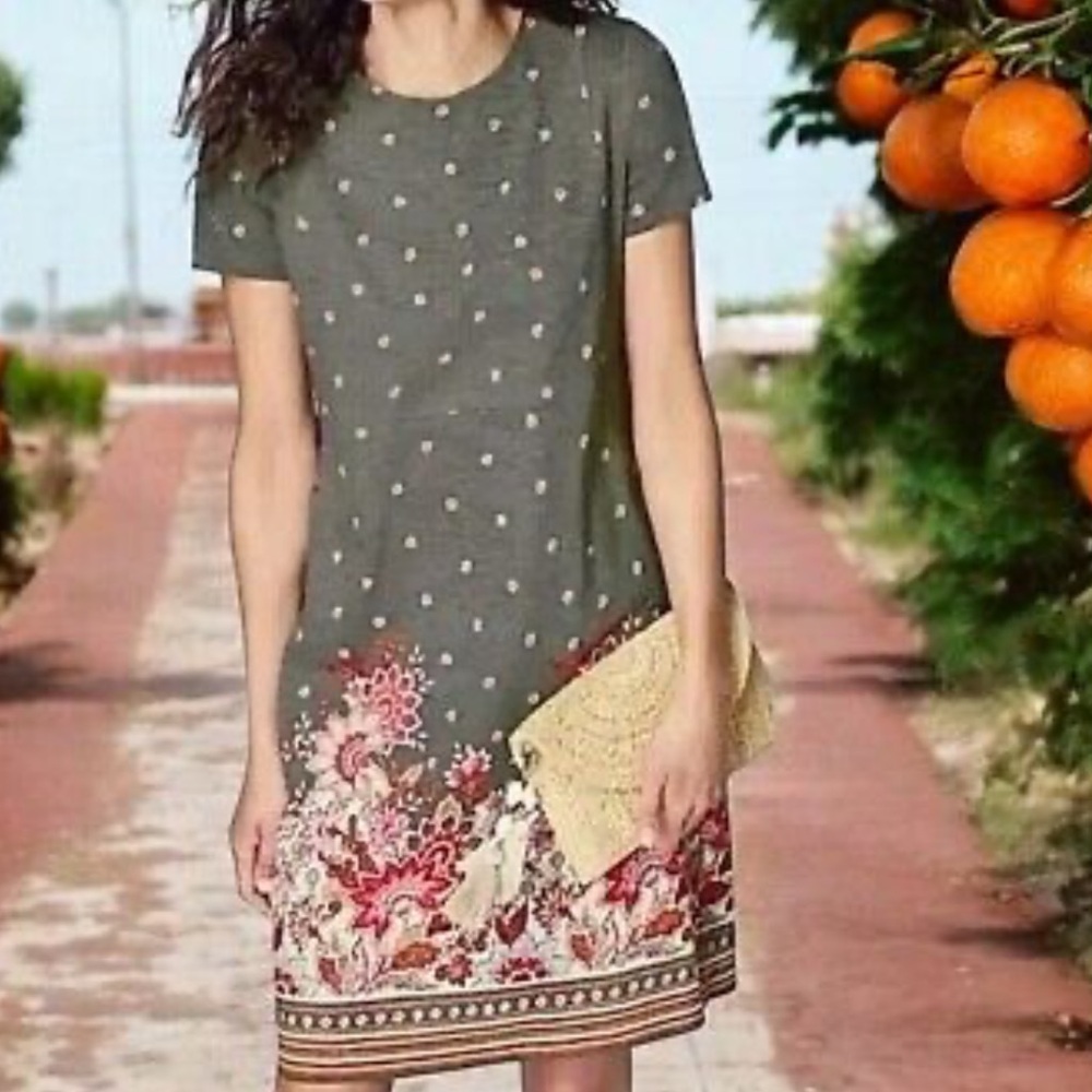 J. Jill Cotton floral Caraway Field Tee Shirt Mini Dress medium